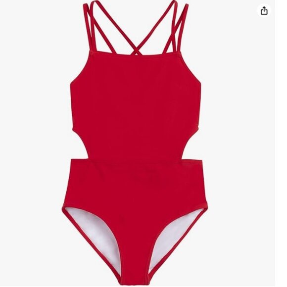 Kanu Surf Girls Beach Girl Sport Cut-Out One Piece Red Swimsuit - Like New! - Picture 1 of 6